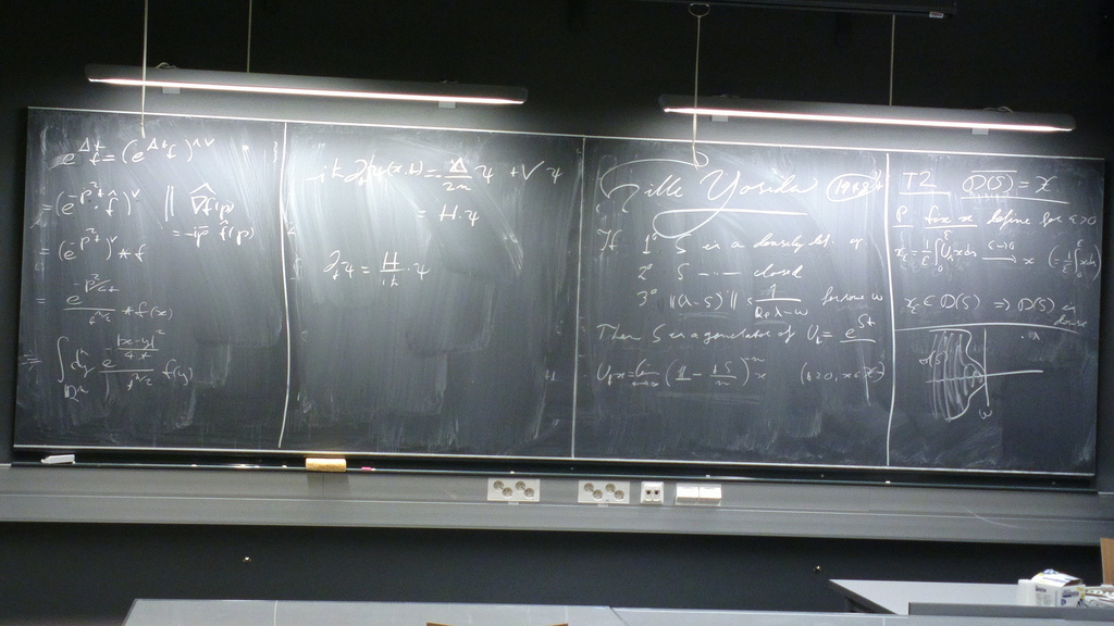 Equations on a maths department blackboard by hugovk, on Flickr